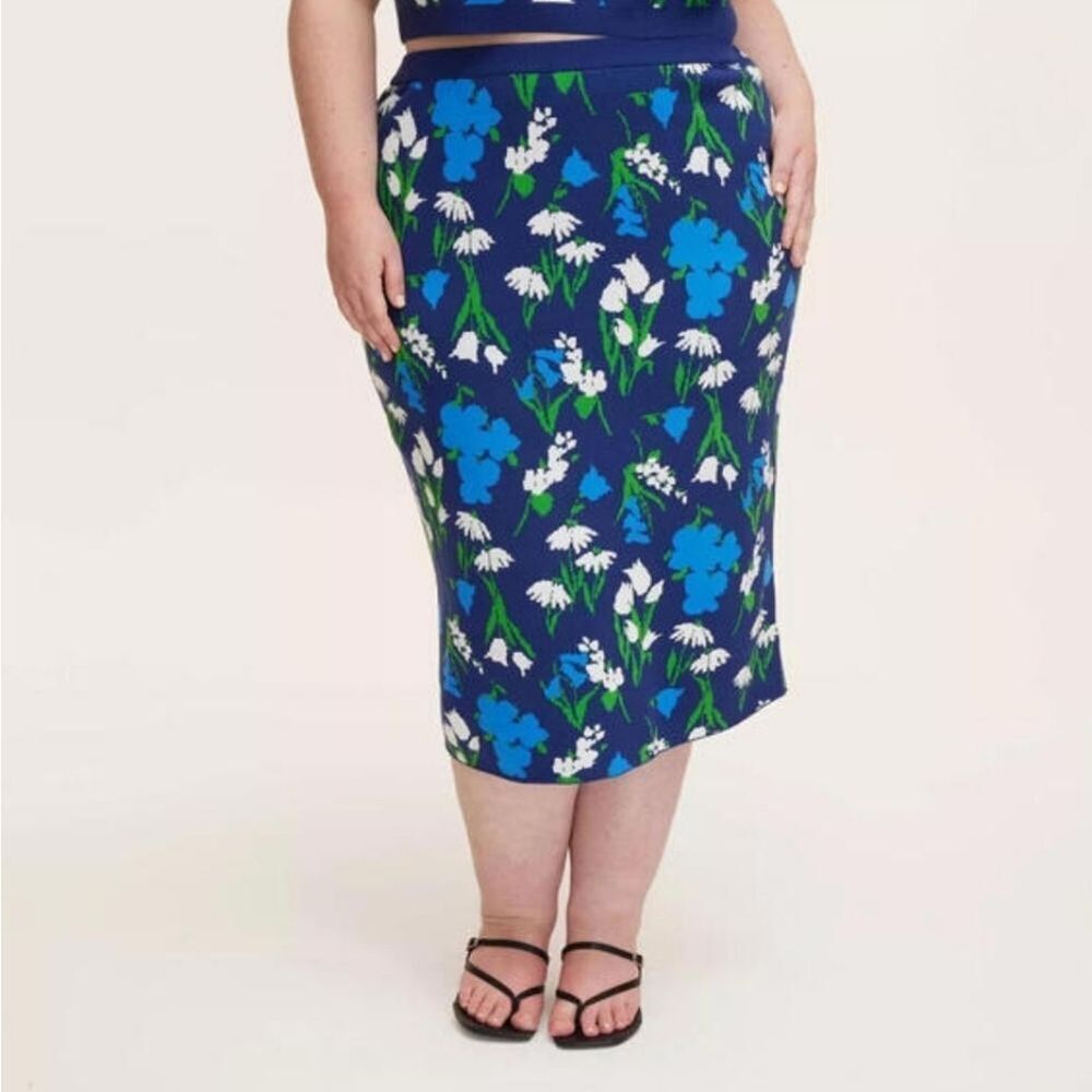 Kate Spade Floral Knit Midi Skirt Blue and Green Size XXL
